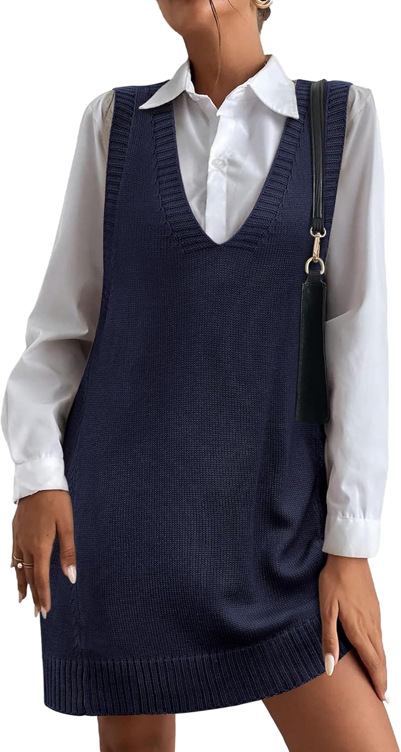 Oversized V Neck Sleeveless Knit Pullover Vest with Pockets