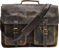 Distressed Hunter Buffalo Leather Laptop Messenger Bag - Rugged Office