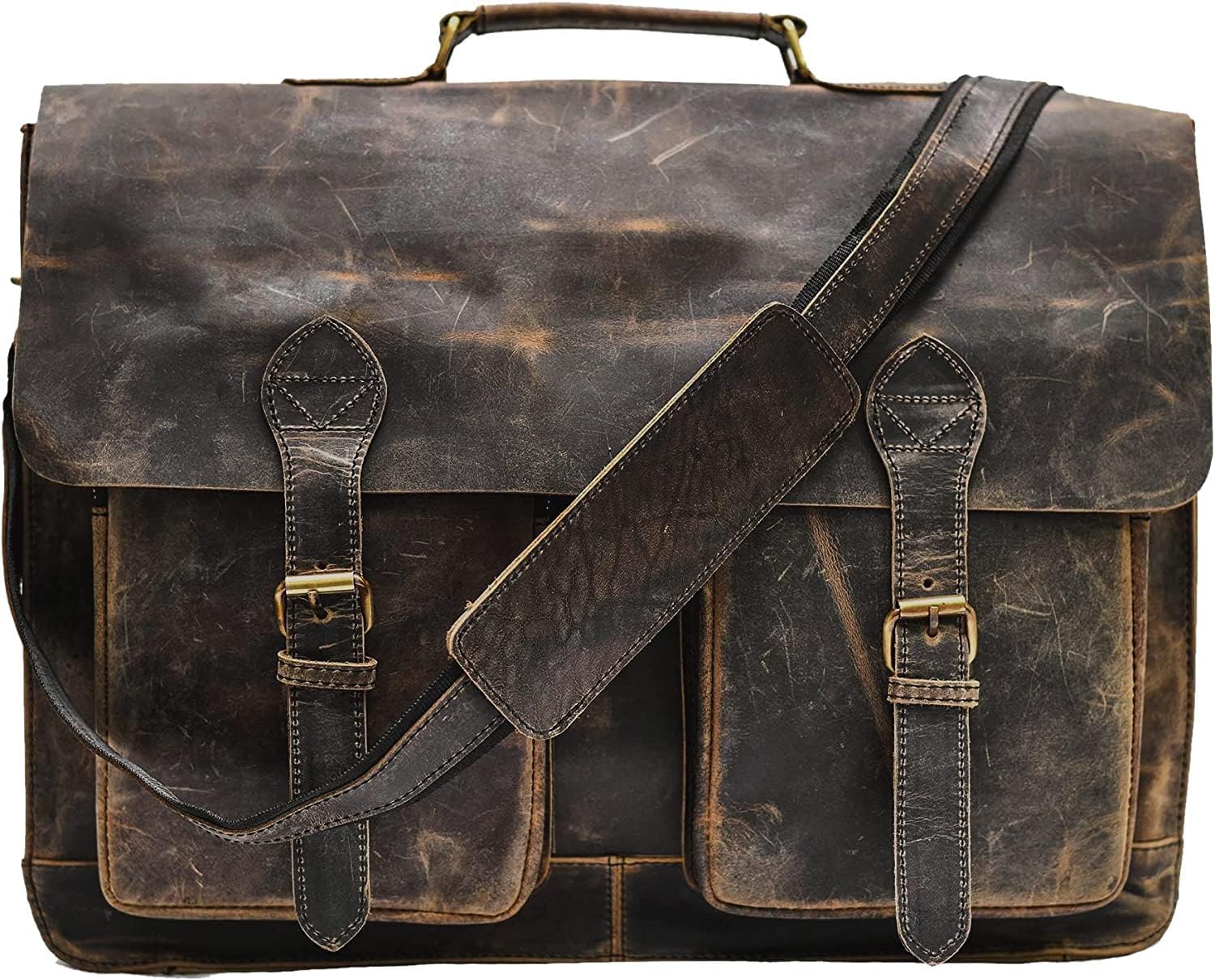 Distressed Buffalo Leather Laptop Messenger Bag for Office Use