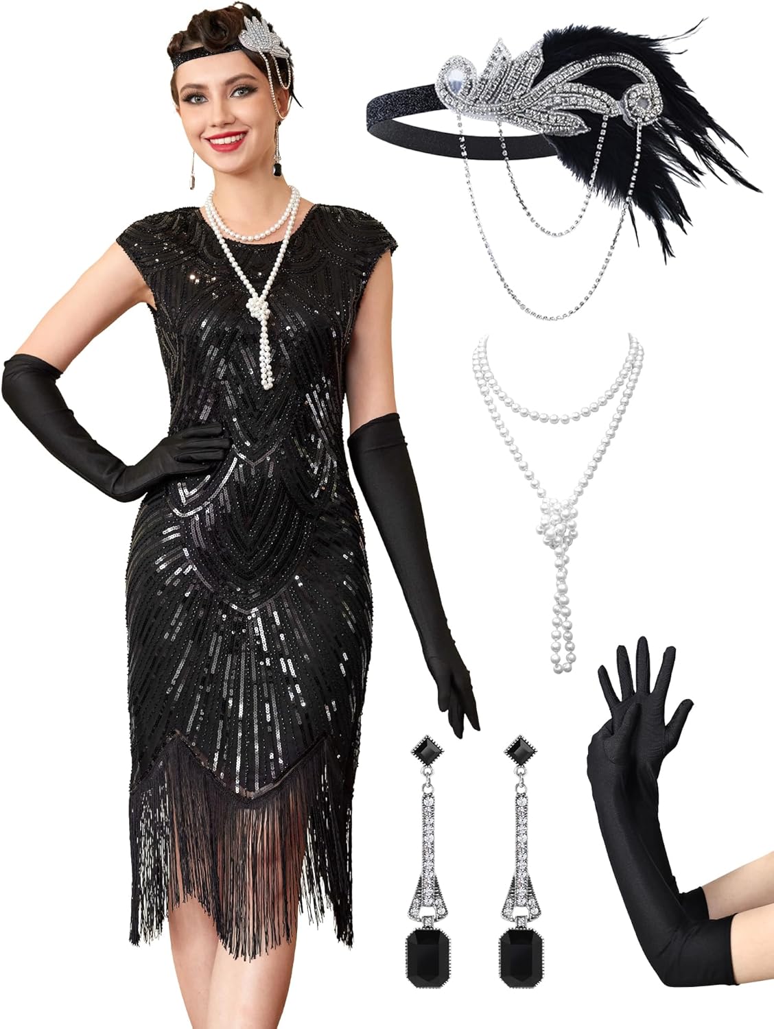 Women's Flapper Dresses 1920s with Accessories for Great Gatsby