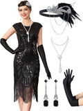 Women's Flapper Dress 1920s Sequin Fringe with Accessories Set MTITE