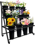 Elegant 3-Tier Flower Display Stand with 12 Buckets and Wheels