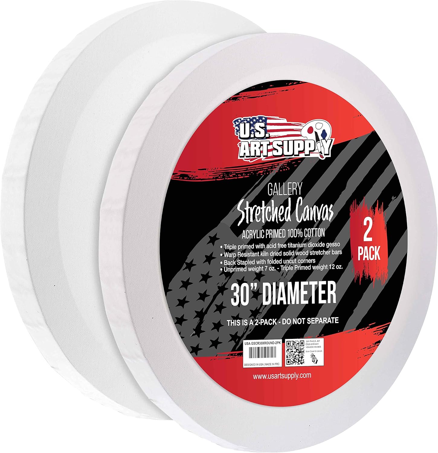 Professional Quality 30 inch Round Stretched Canvas 2-Pack