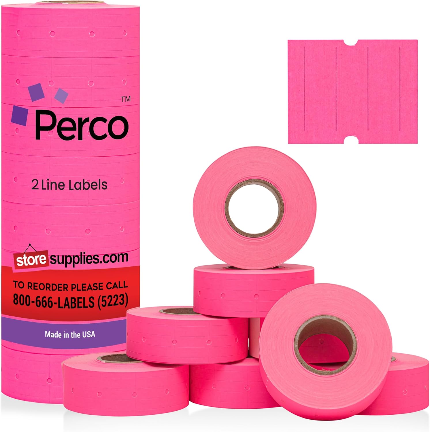 Perco 2 Line Fluorescent Pink Labels for Price and Date Guns