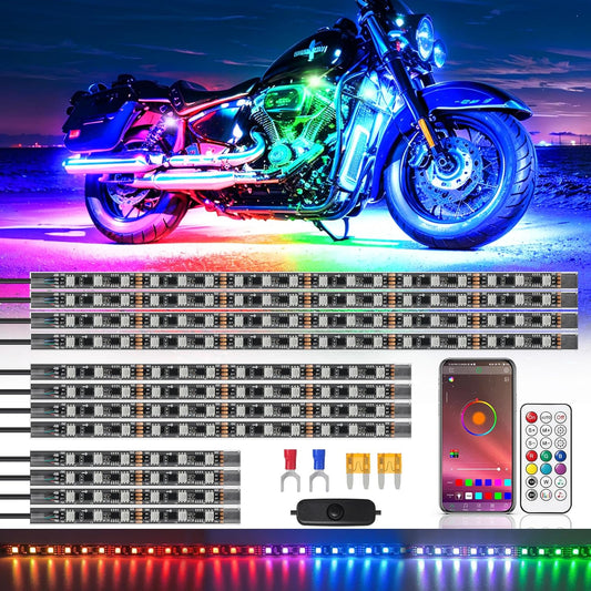 12PCS Chasing Motorcycle LED Lights Kit with APP Remote Control