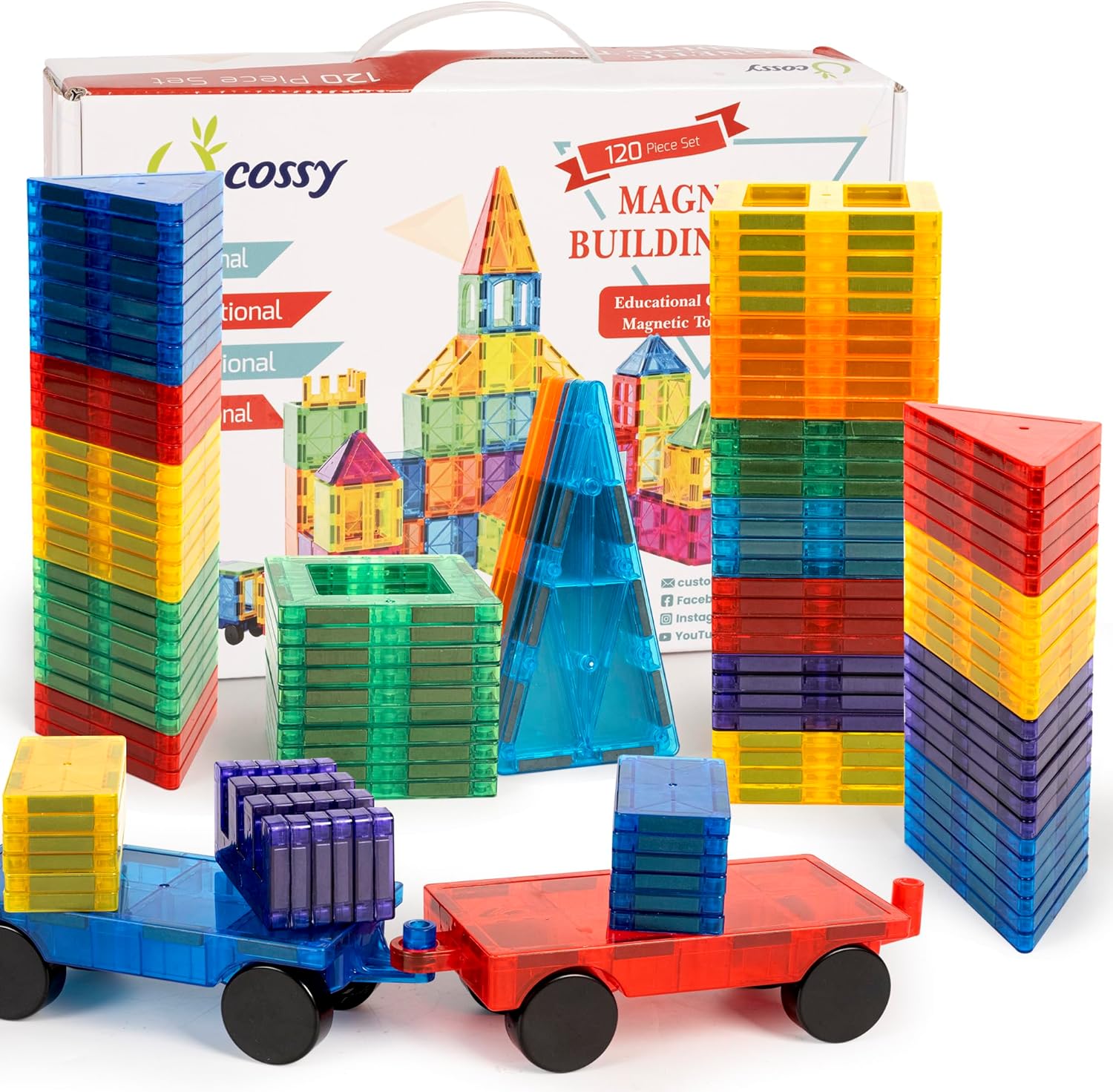 Cossy 120Pcs Magnetic Tiles Set for Creative Building Fun
