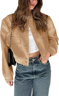 Womens Cropped Bomber Jacket Button Down Varsity Jacket - Chic Crop we