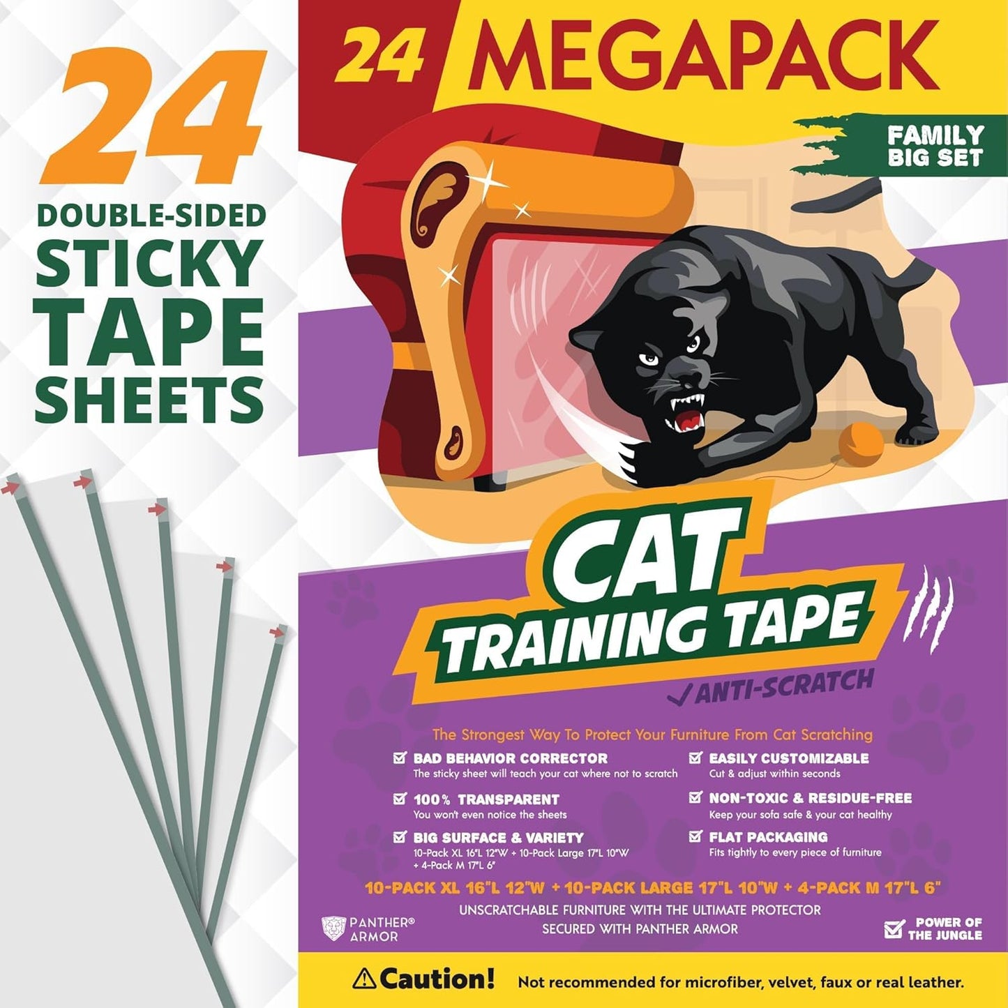 24 Pack Cat Scratch Furniture Protector Tape Sheets for Training