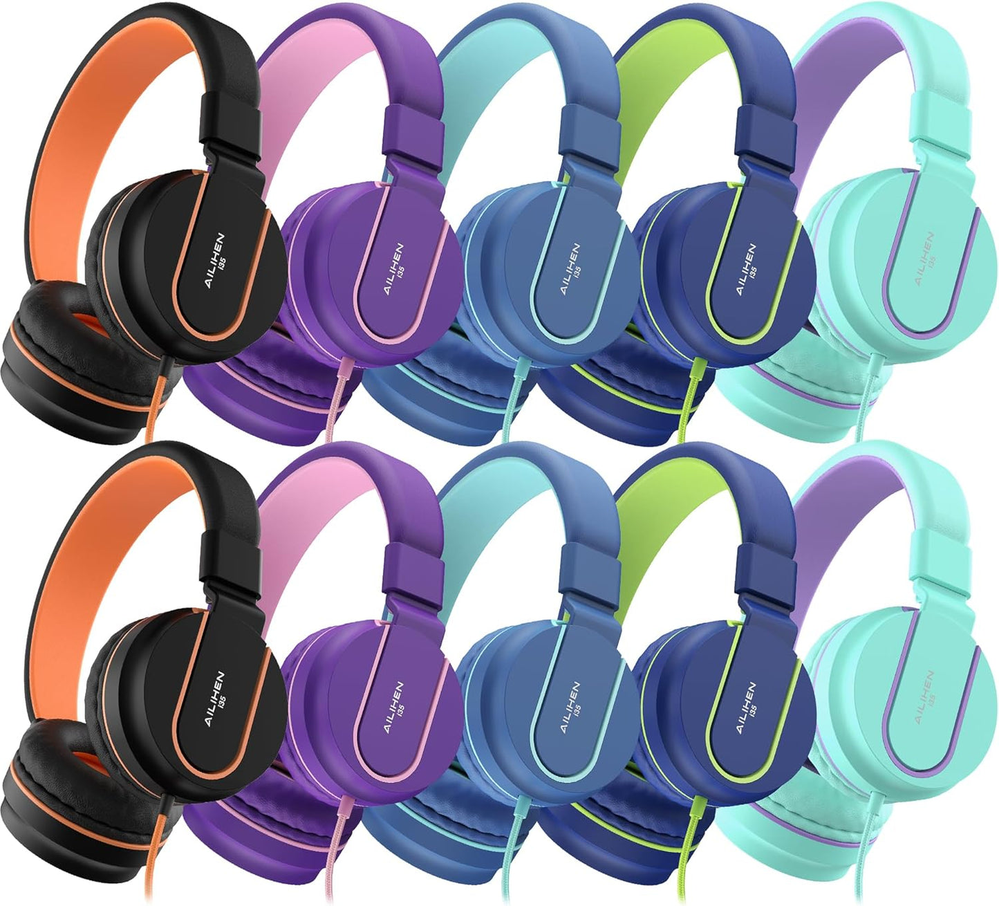 AILIHEN Kids Headphones Bulk 10-Pack for Safe Sound Learning
