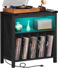 Large Record Player Stand with Charging Station & LED Lights - Vinyl