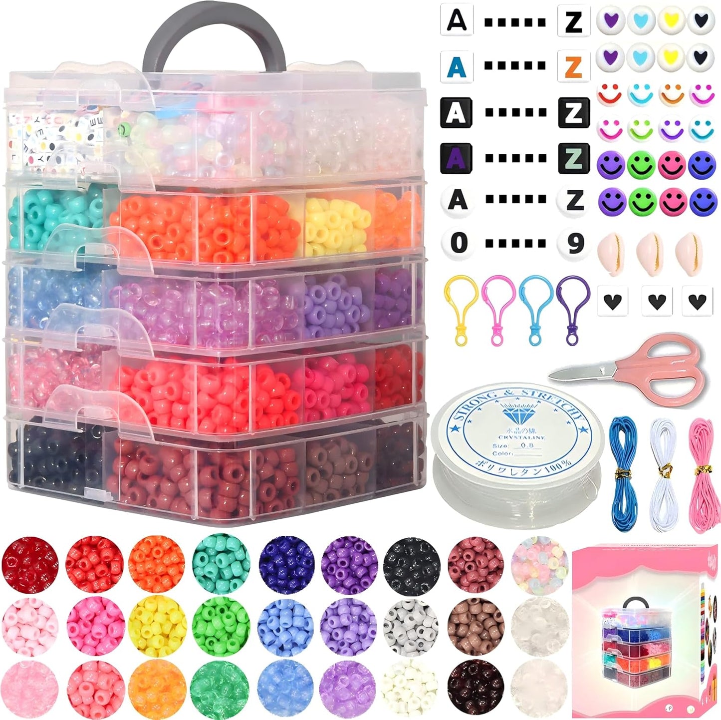 6500Pcs Pony Beads for Bracelets Making - Multi-Colored Kit