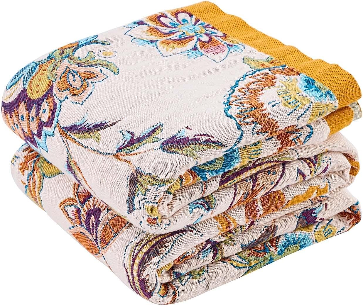 Boho Throw Blanket for Bed - 100% Cotton Rustic Quilt