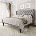 King Size Upholstered Wingback Bed Frame with Storage - Light Grey