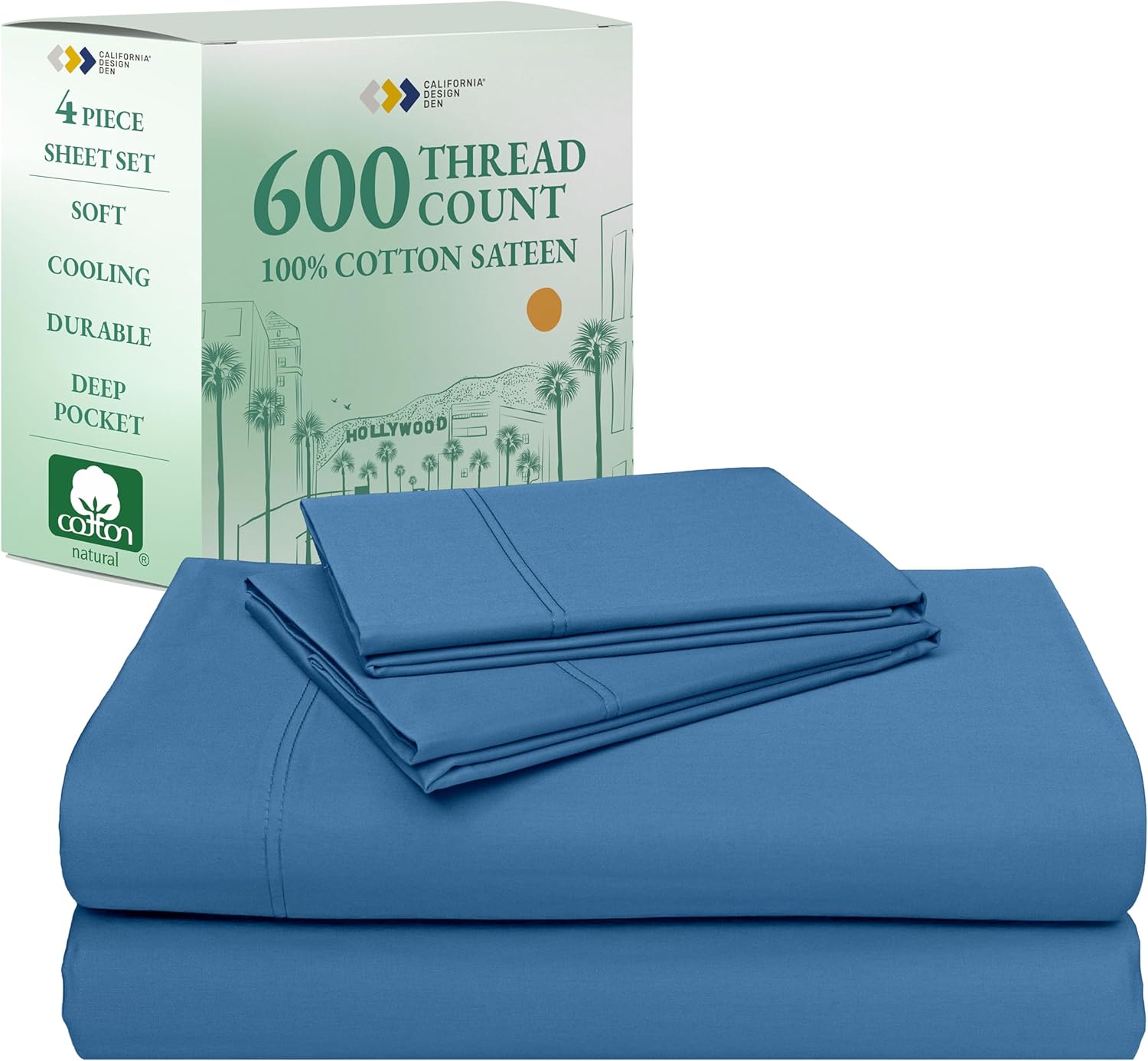 Luxury 600 Thread Count Cotton Bed Sheets Queen Size Set