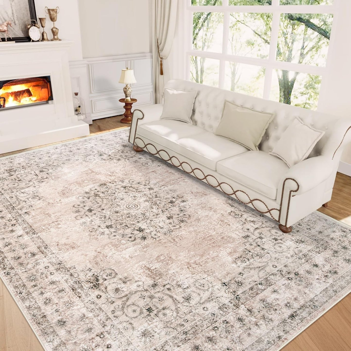 Soft Washable Vintage Rug: Non-Slip & Stylish 6x9 Area Rug - Brown