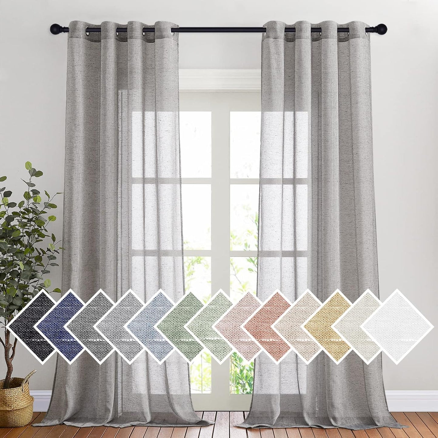 NICETOWN Semi Sheer Linen Blend Curtains for Living Room