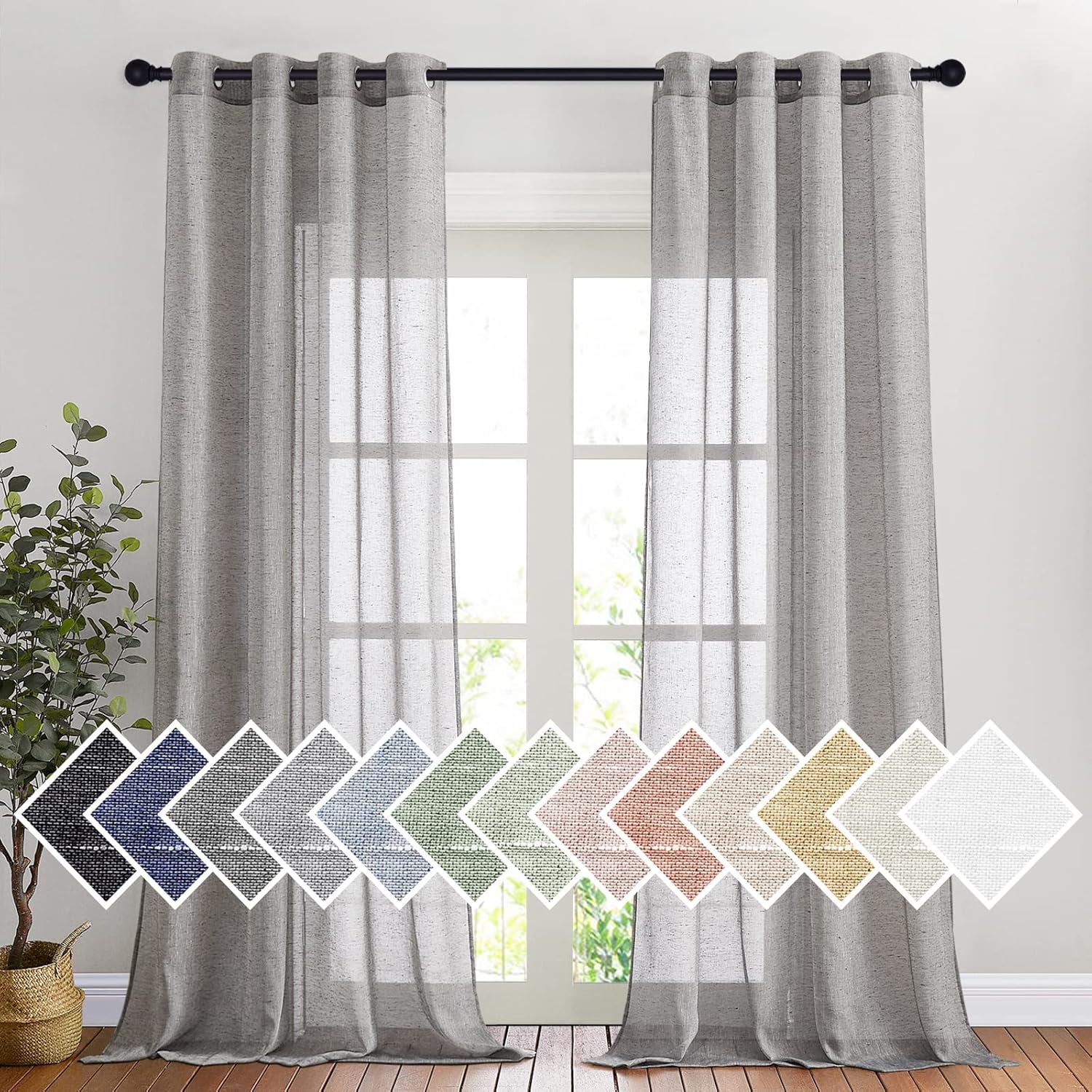 NICETOWN Semi Sheer Linen Blend Curtains for Living Room