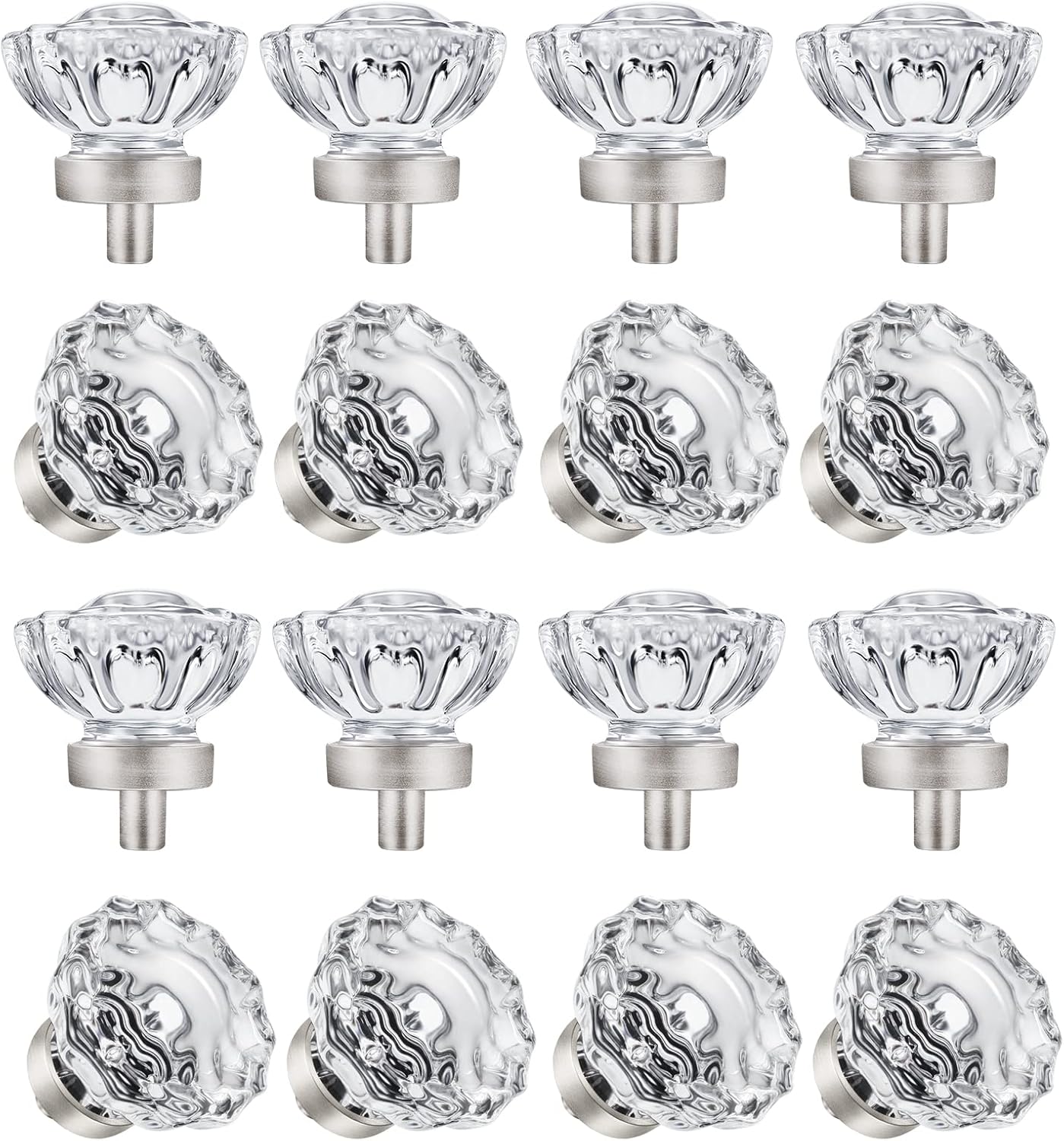 Brushed Nickel Cabinet Knobs with Vintage Crystal Design - 16 Pack