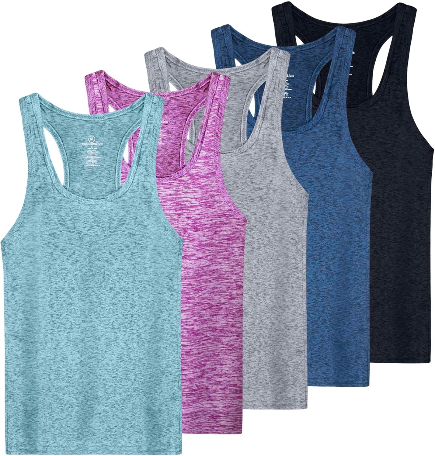 Real Essentials 5-Pack Women's Racerback Tank Tops for Activewear