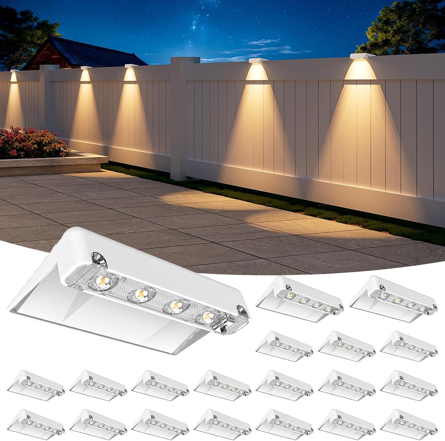 NIORSUN Solar Fence Lights Outdoor 20 Pack for Bright Nights