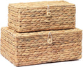 Set of 2 Rectangular Wicker Storage Bins with Lid - Boho Shelf