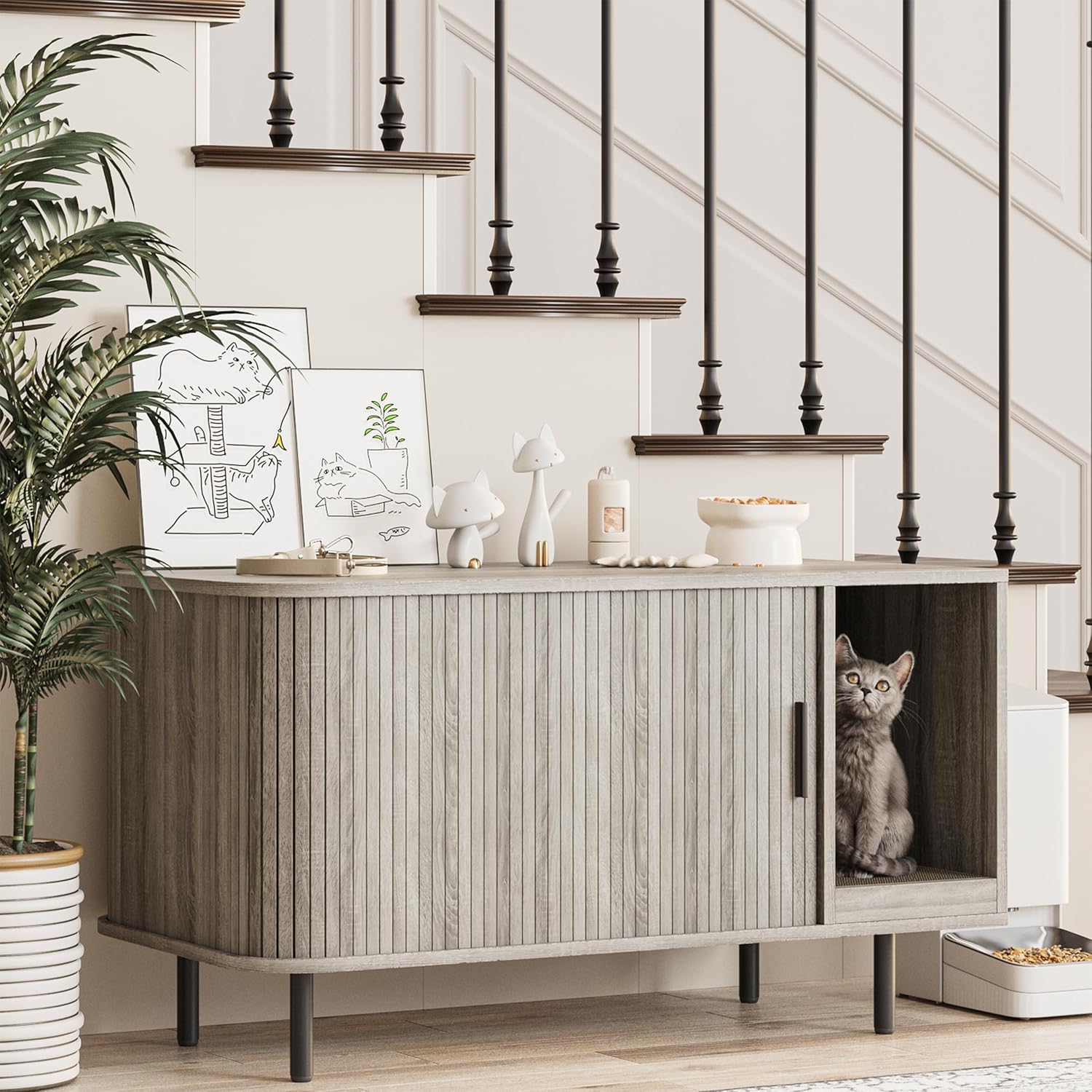 Cat Litter Box Enclosure with Scratch Pad for Modern Homes