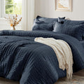 Zzlpp Full Comforter Set 7 Pieces Navy Seersucker - All Season Comfort
