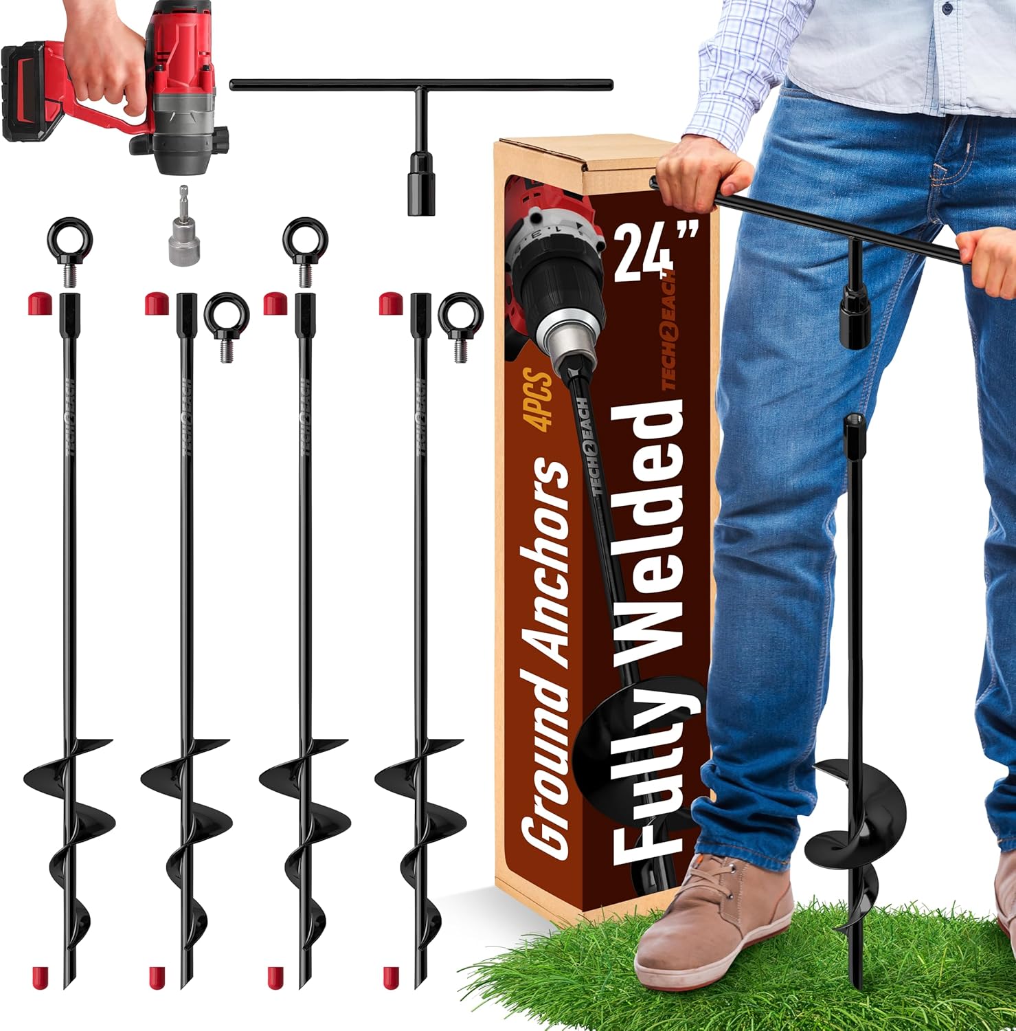 24 Inch Heavy Duty Ground Anchors for Secure Tie Downs