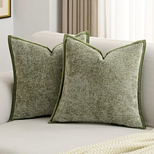 Sage Green Chenille Throw Pillow Covers Set of 2 for Home Decor