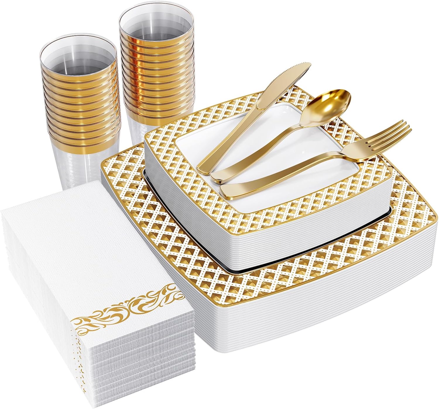FOCUSLINE Gold Dinnerware Set for 25 Guests - Elegant & Durable