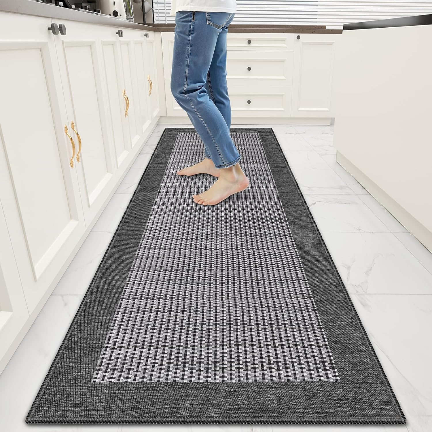 StepRite Kitchen Rugs Non-Slip Machine-Washable 70x20 in Grey