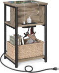 VASAGLE Side Table with Charging Station - Slim 3-Tier End Table