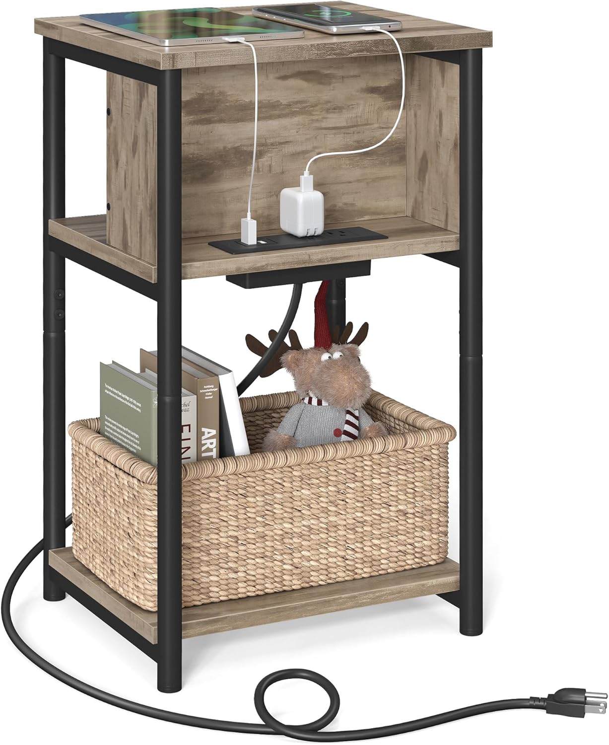 VASAGLE Side Table with Charging Station for Small Spaces