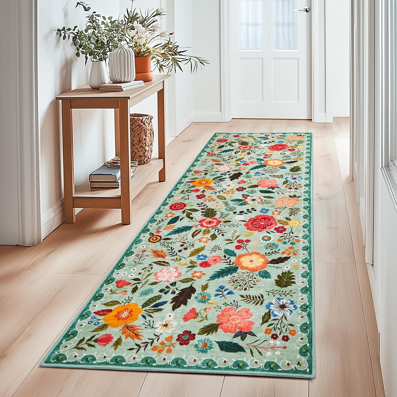 Vintage Floral Non-Slip Runner Rug for Hallways and Kitchens