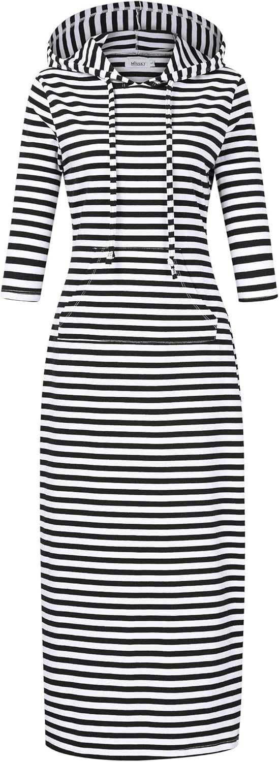 MISSKY Women's Casual Pocket Slim Pullover Maxi Hoodie Dress