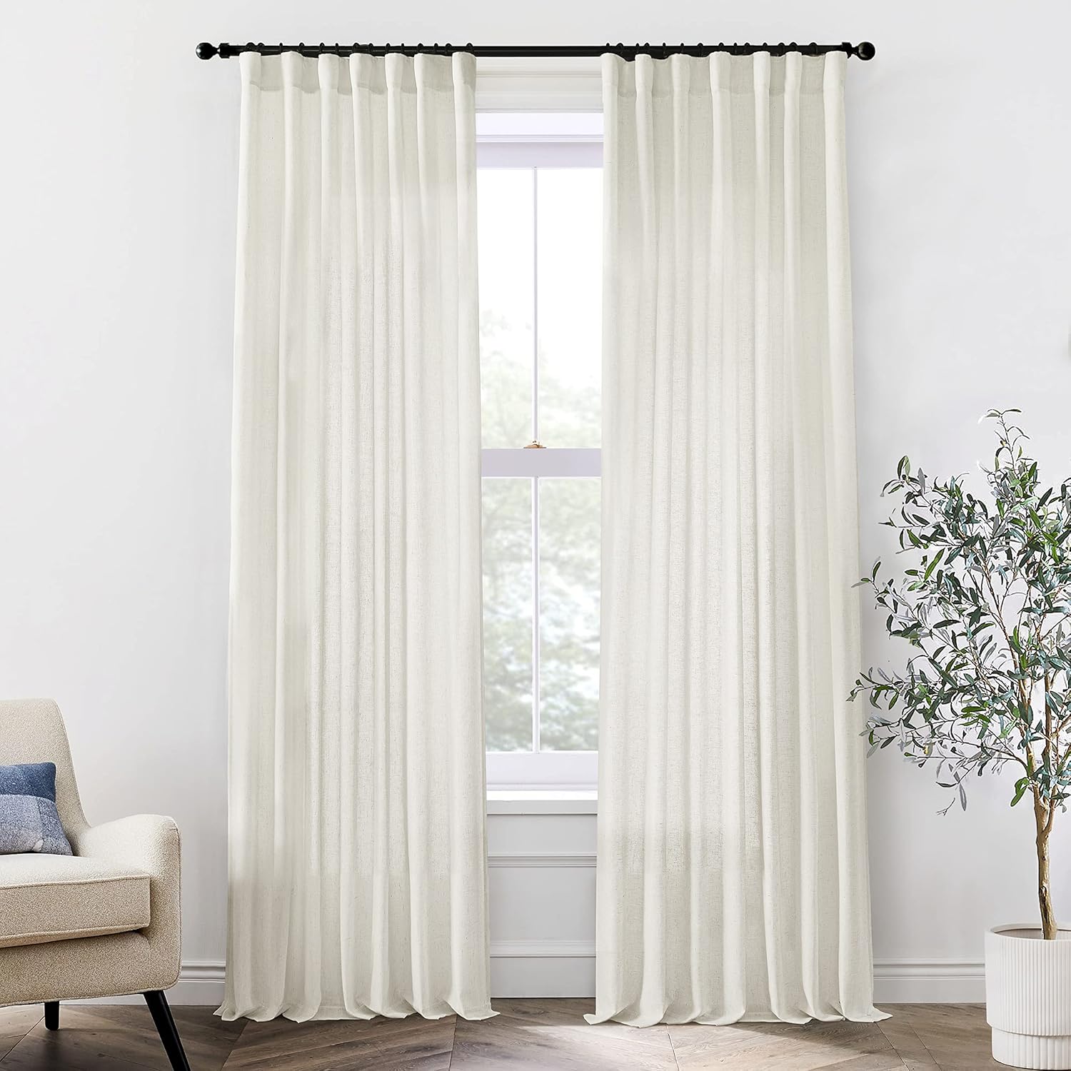 XTMYI Linen Drapery 92 Inch Curtains Set for Modern Living