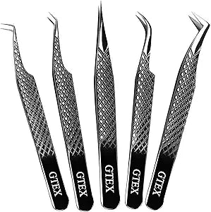 GTEX Lash Tweezers Set of 5 for Eyelash Extensions Precision