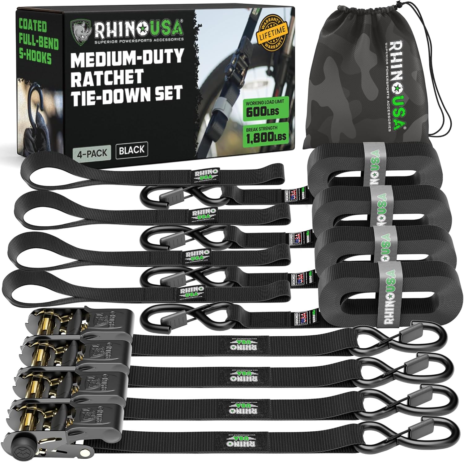 Rhino USA Ratchet Straps Tie Downs for Secure Cargo Transport