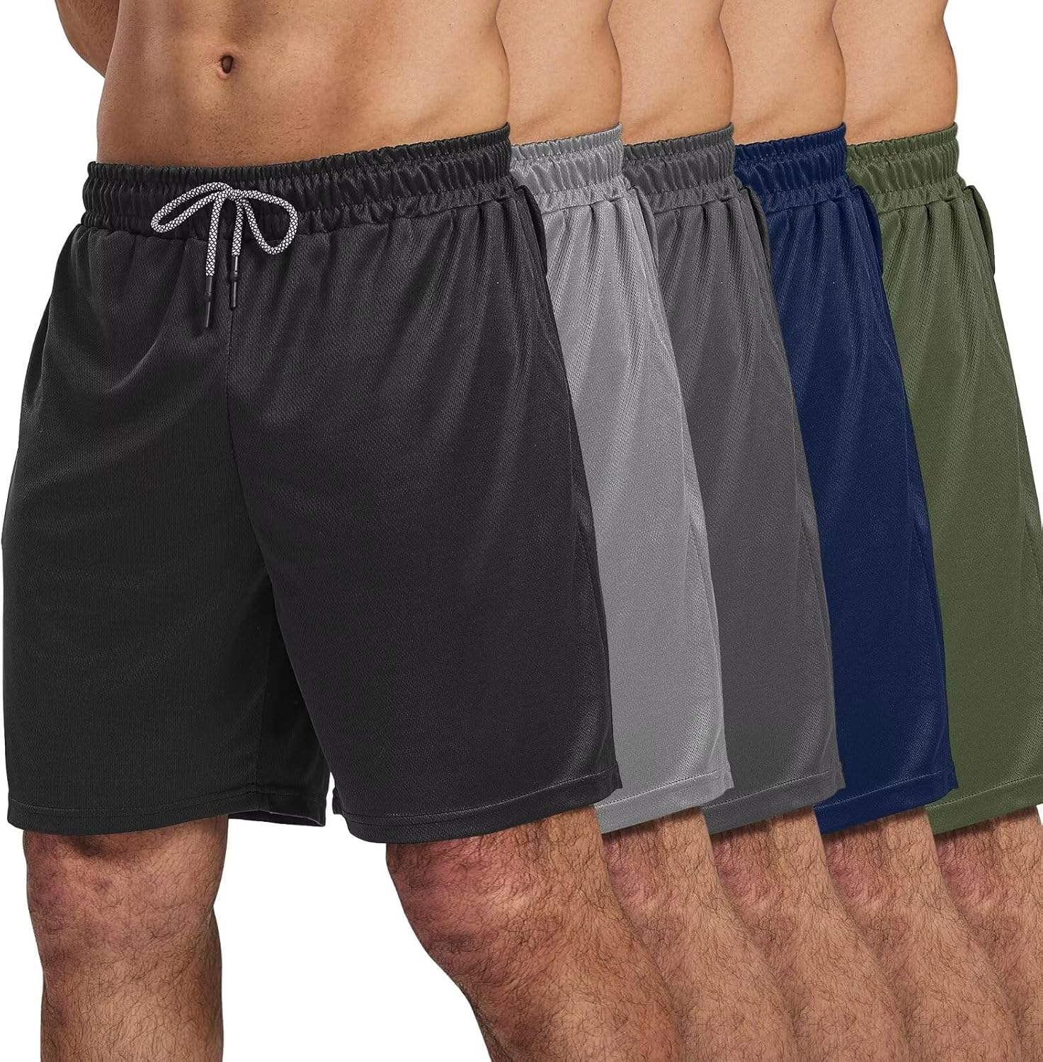 5 Pack Gym Shorts for Men with Pockets - Athletic Running Gear