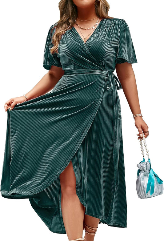 BerryGo Women's Velvet V Neck Wrap Maxi Dress for Weddings