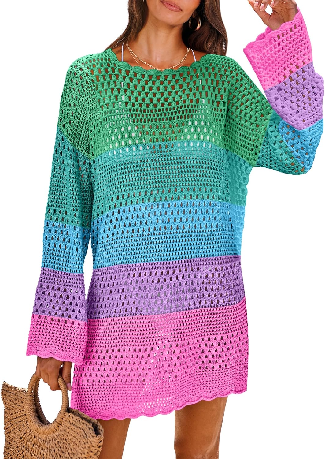 ANRABESS Women Swimsuit Crochet Swim Cover Up for Summer Fun