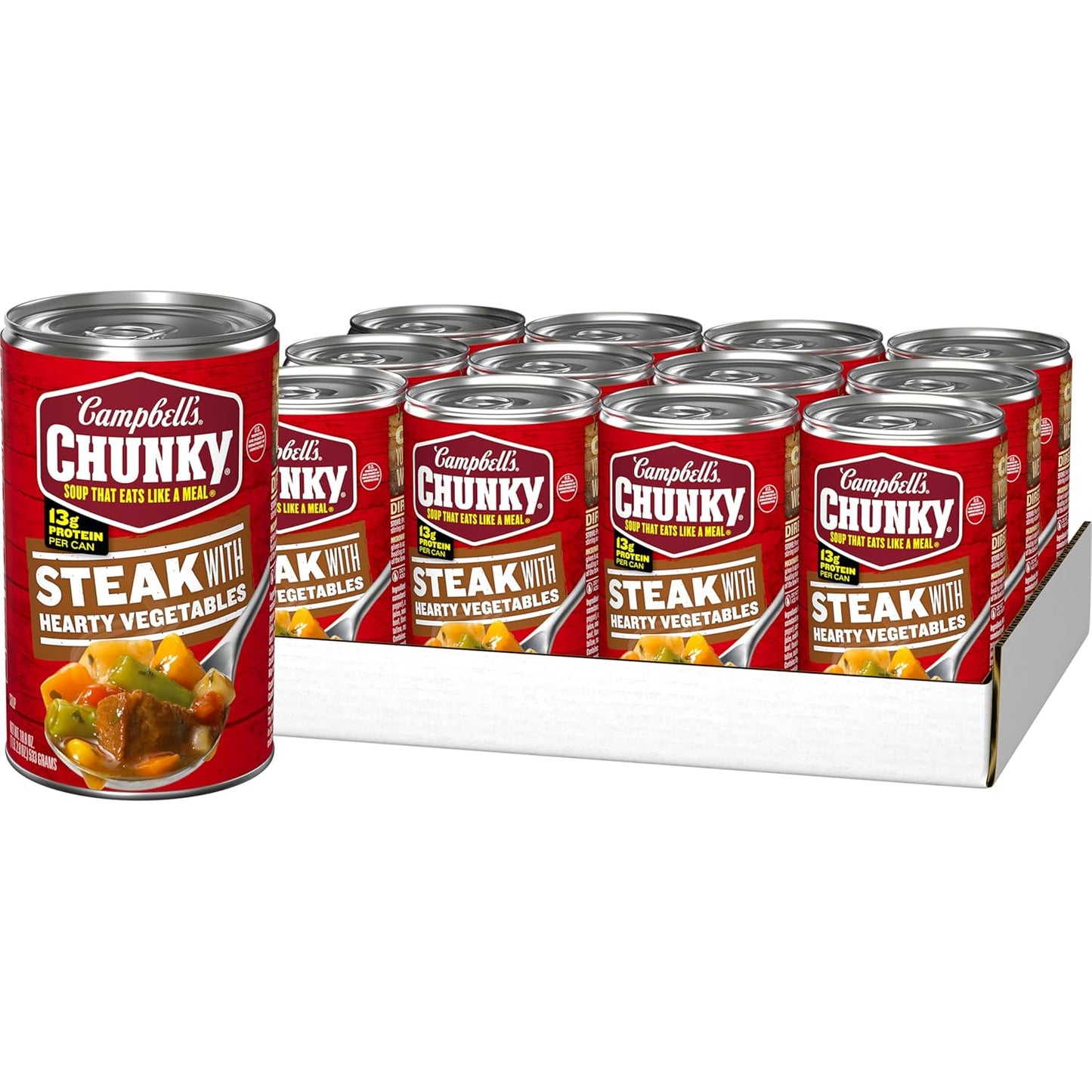 Campbells Chunky Soup Steak With Hearty Vegetables, 12 Cans
