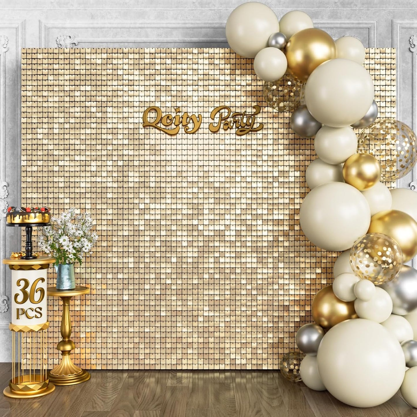 Qcity Champagne Gold Shimmer Wall Backdrop for Events and Parties