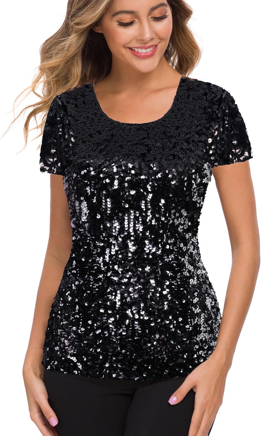 MANER Womens Full Sequin Tops for Sparkle Party Events