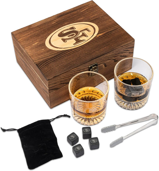 NFL Wood Boxed Drinkware Set with 49ers Rocks Glasses