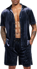 Men Summer Casual Short Sets Velvet 2 Piece Outfit - Soft Tracksuit