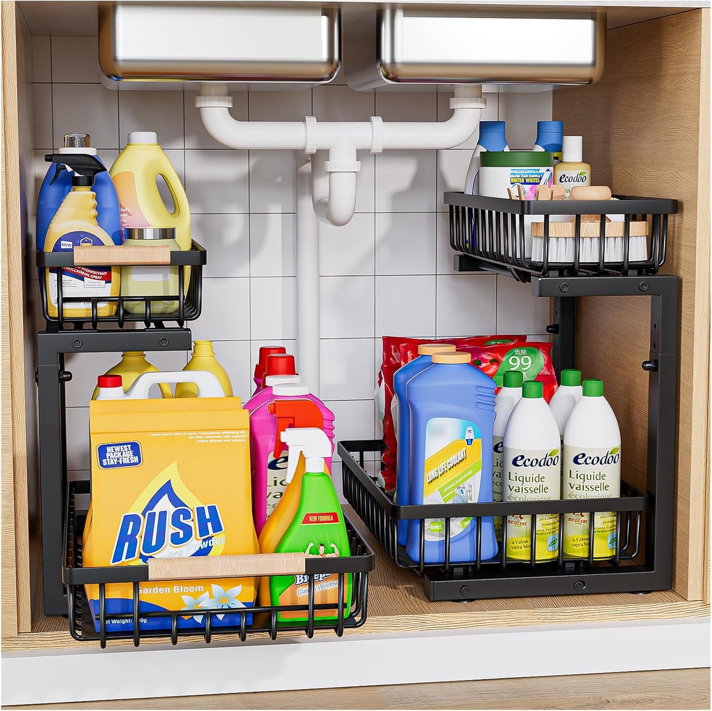 Under Sink Organizer 2 Pack Adjustable Storage for Kitchen & Bath