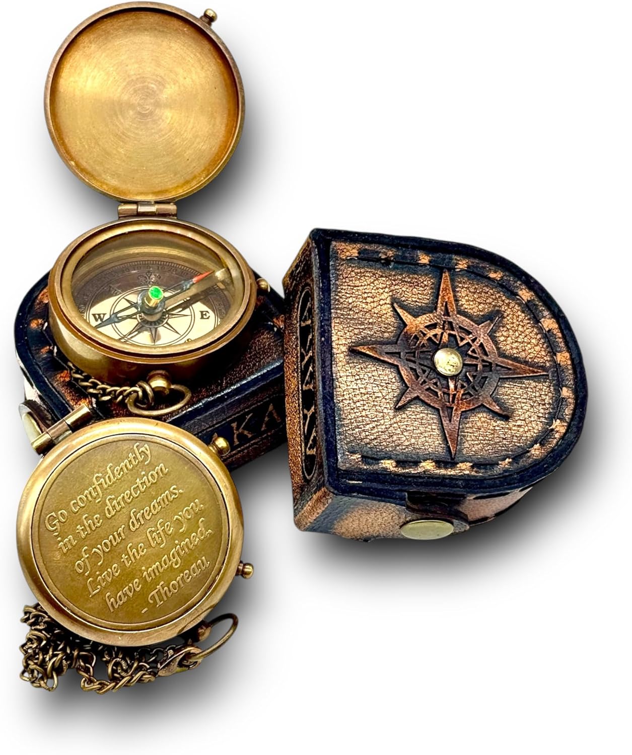 Antique Brass Pocket Compass - Thoreau Quote - Working - Gift Ready