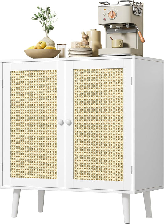 Huuger Buffet Cabinet with Rattan Doors for Modern Storage