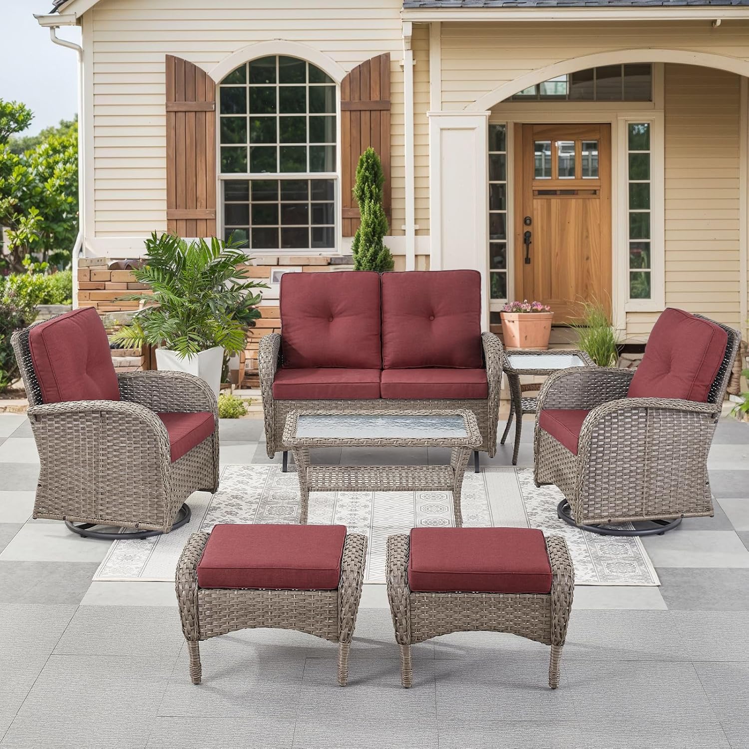 HUMMUH 7 Pieces Wicker Patio Conversation Set for Outdoor Relaxation